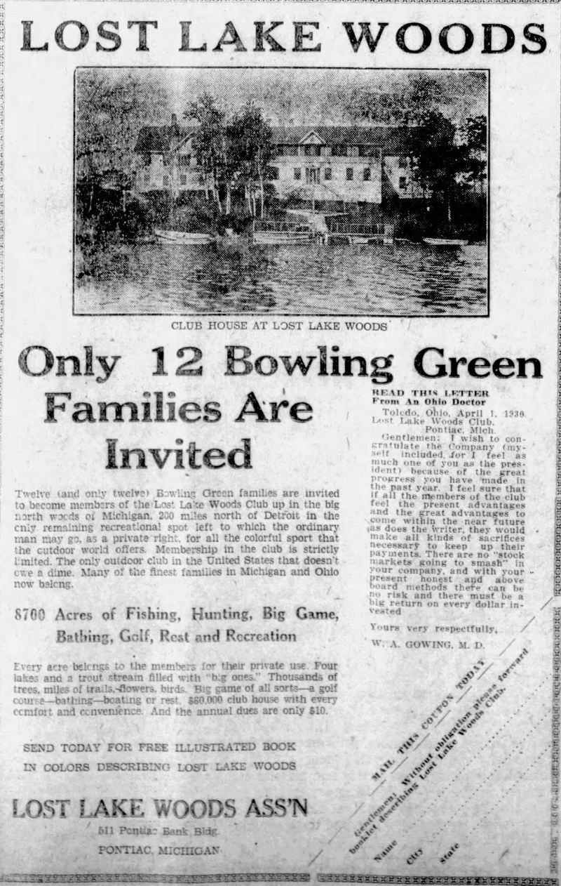 Lost Lake Woods Club - Aug 1930 Ad (newer photo)